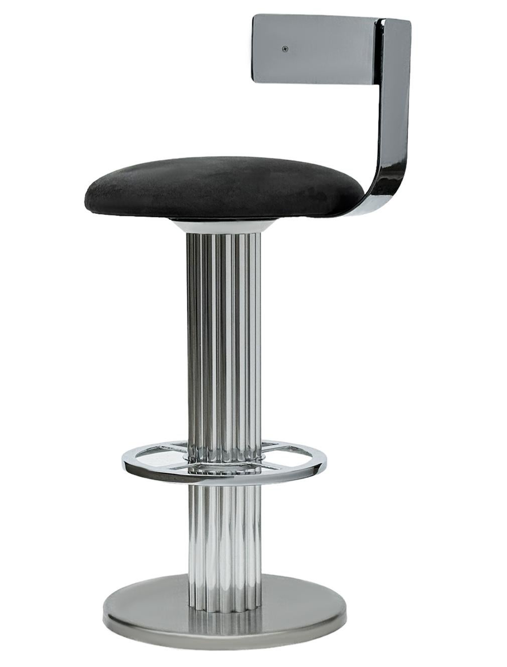 Post-Modern Set of 4 Mid-Century Modern Bar Stools in Chrome & Grey by Design For Leisure For Sale