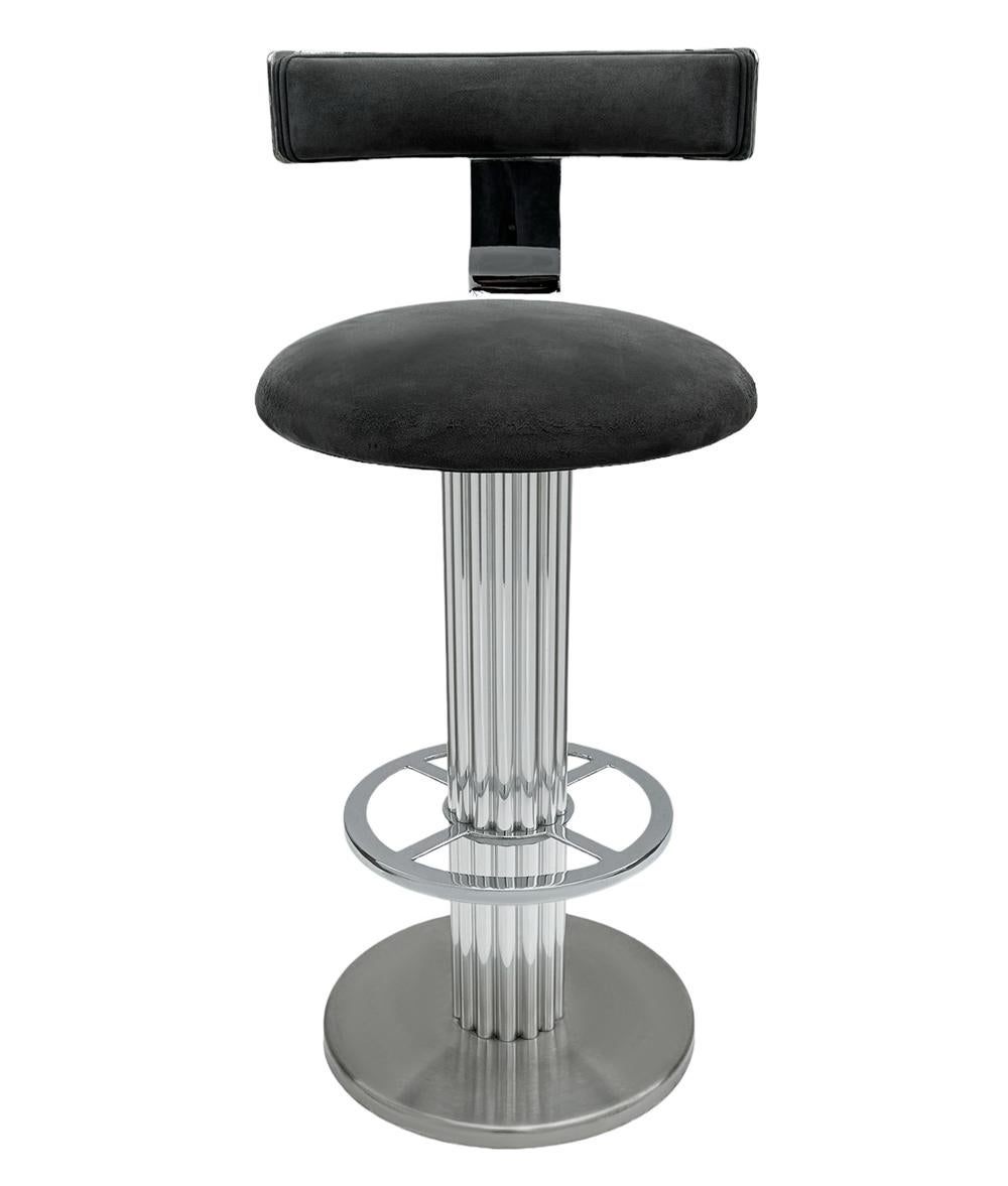 Set of 4 Mid-Century Modern Bar Stools in Chrome & Grey by Design For Leisure For Sale 2