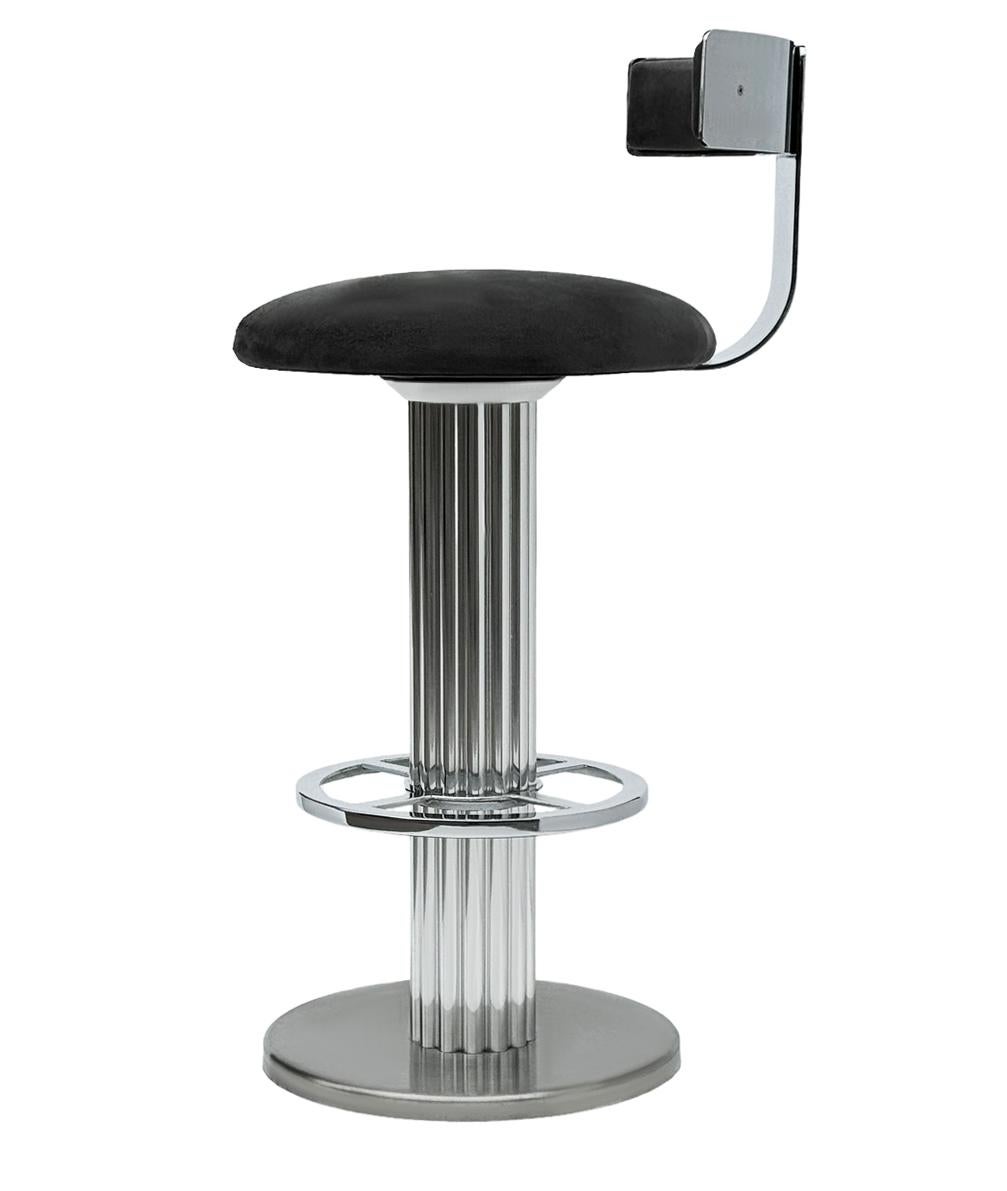 Set of 4 Mid-Century Modern Bar Stools in Chrome & Grey by Design For Leisure For Sale 3