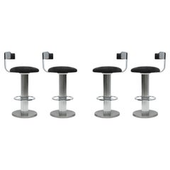 Set of 4 Mid-Century Modern Bar Stools in Chrome & Grey by Design For Leisure