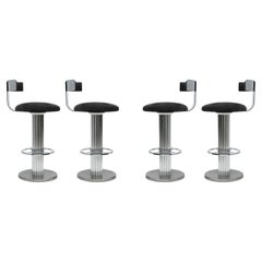 Set of 4 Mid-Century Modern Bar Stools in Chrome & Grey by Design For Leisure