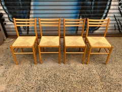 Set of 4 Mid-Century Modern Birch Rush Dining Chairs