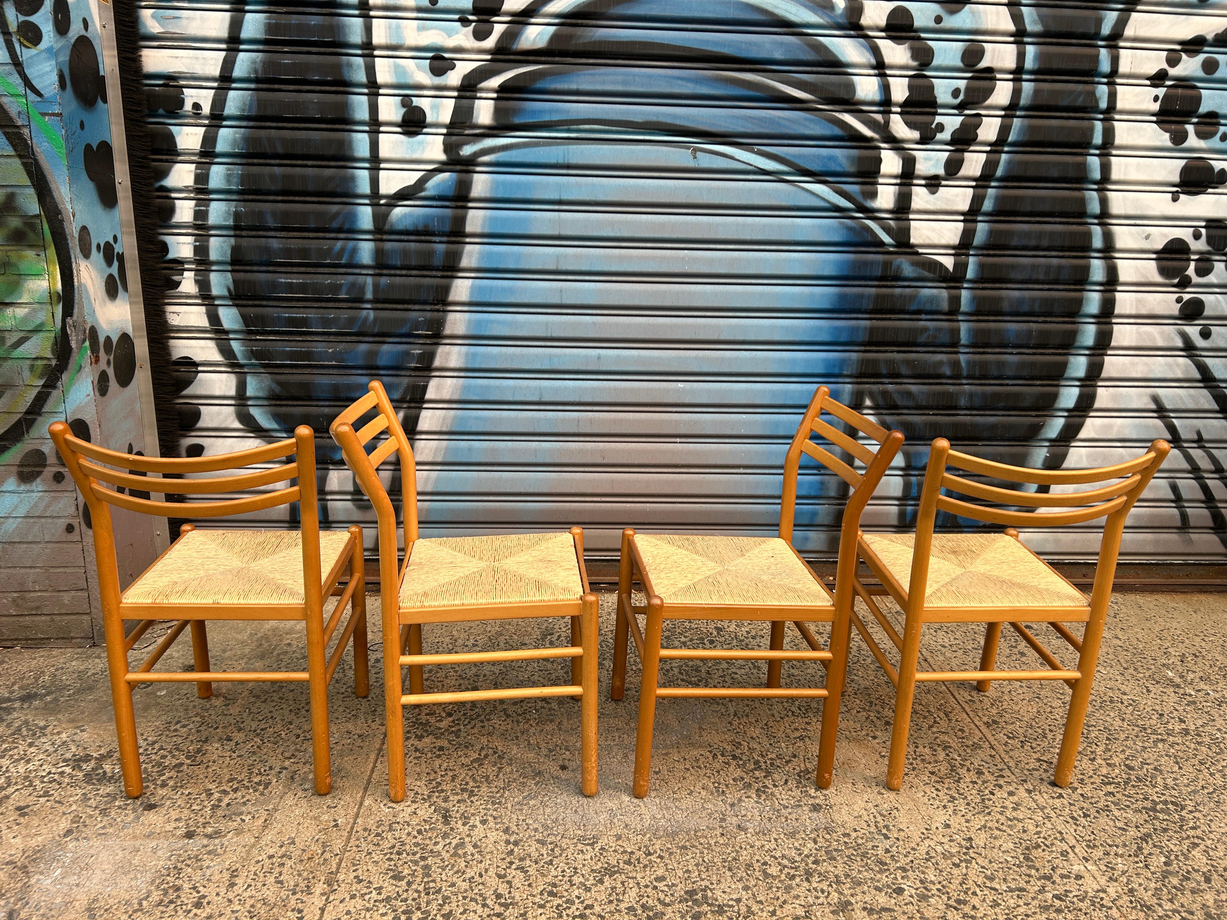 Woodwork Set of 4 Mid-Century Modern Birch Rush Dining Chairs