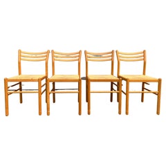 Set of 4 Mid-Century Modern Birch Rush Dining Chairs