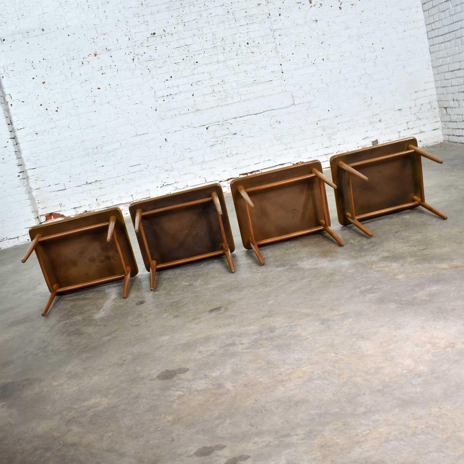 Set of 4 Mid-Century Modern Birch Side Tables with White Laminate Tops & Tapered 8