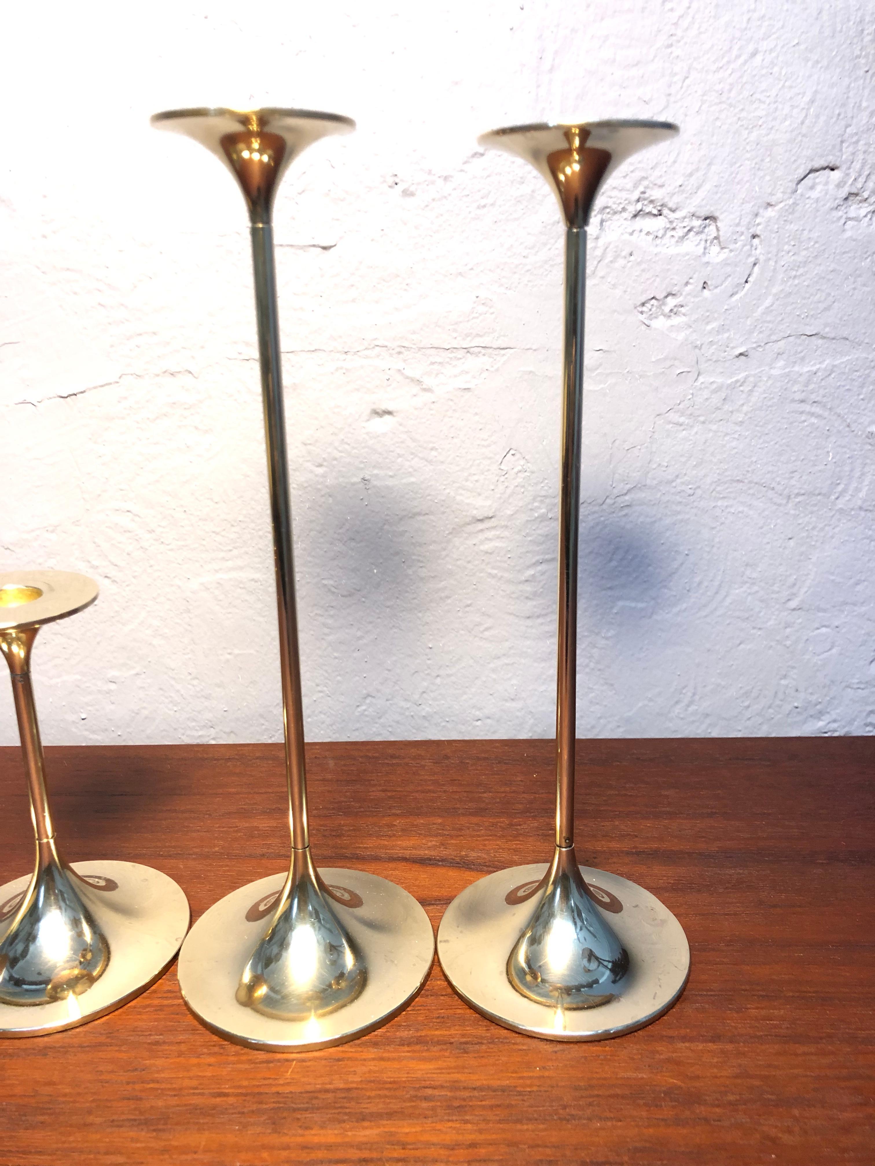 Hand-Crafted Set of 4 Mid-Century Modern Brass Candle Holders by Torben Ørskov of Copenhagen For Sale