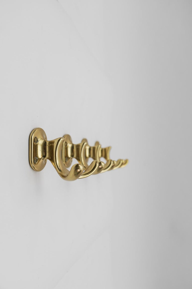 Set of 4 MidCentury Modern Brass Wall Double Hooks, Austria, 1960s For