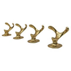 Set of 4 Mid-Century Modern Brass Wall Double Hooks, Austria, 1960s