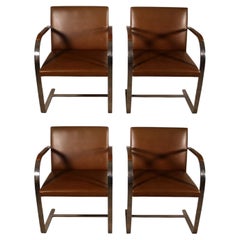 Set of 4 Mid-Century Modern Brno Mies Van Der Rohe Brown and Metal Chairs