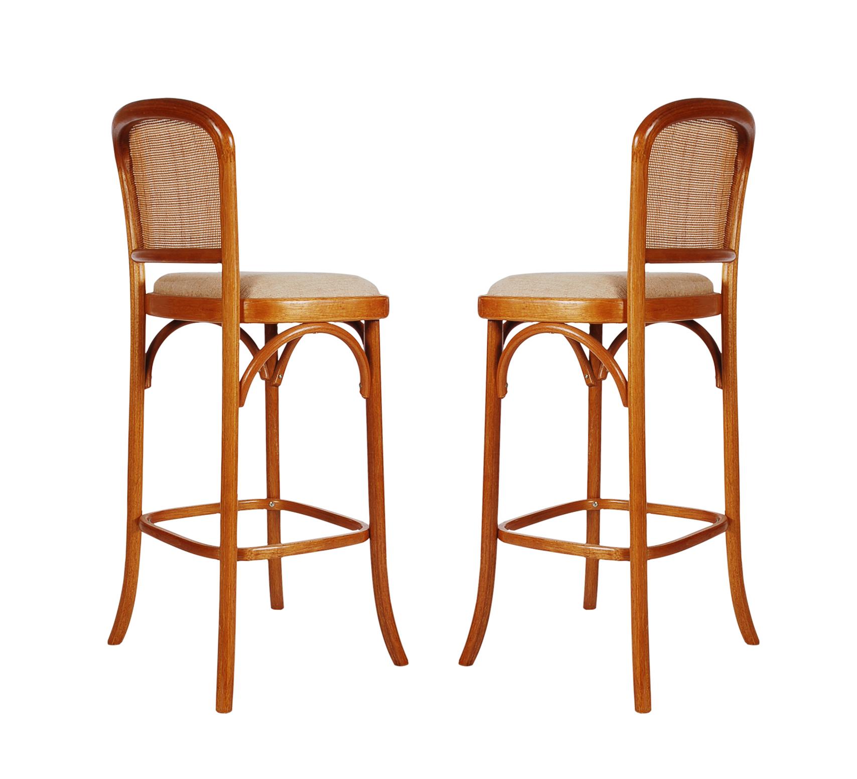 Set of 4 Mid-Century Modern Cane Back Bar Stools after Le Corbusier for Thonet In Good Condition In Philadelphia, PA