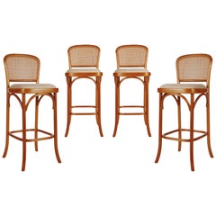 Set of 4 Mid-Century Modern Cane Back Bar Stools after Le Corbusier for Thonet