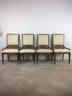 Set of 4 Mid-Century Modern Caned Back Dining Chairs with Tufted Cushions