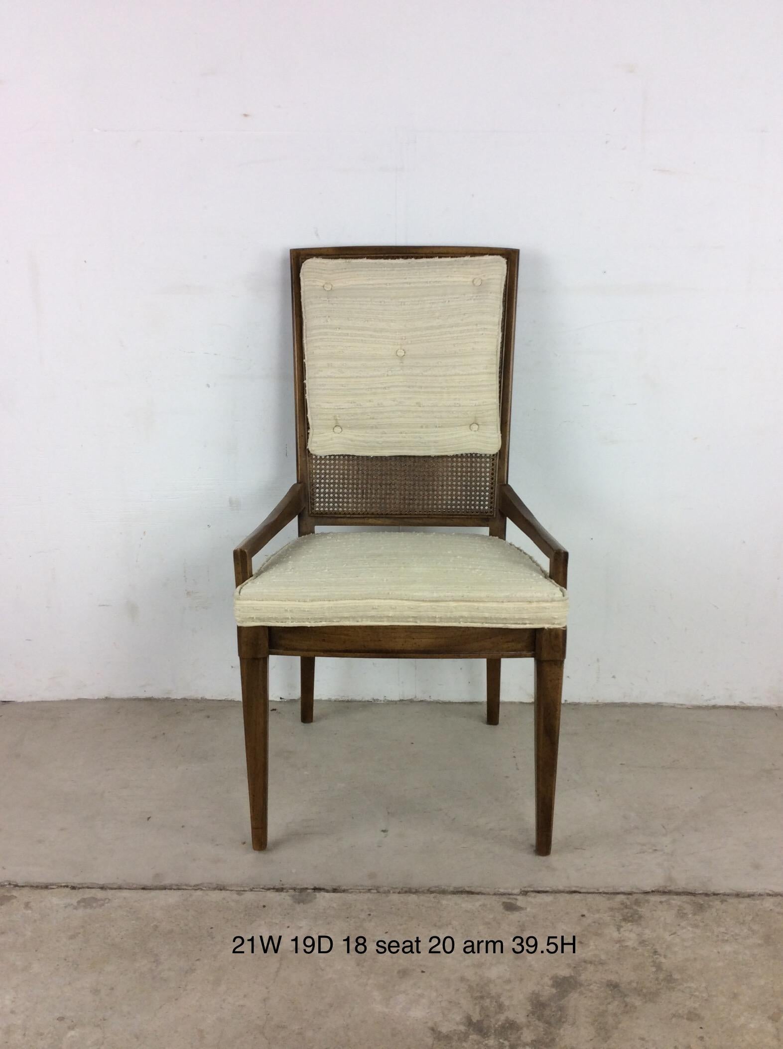 Set of 4 Mid-Century Modern Caned Back Dining Chairs with Tufted Cushions In Good Condition For Sale In Freehold, NJ