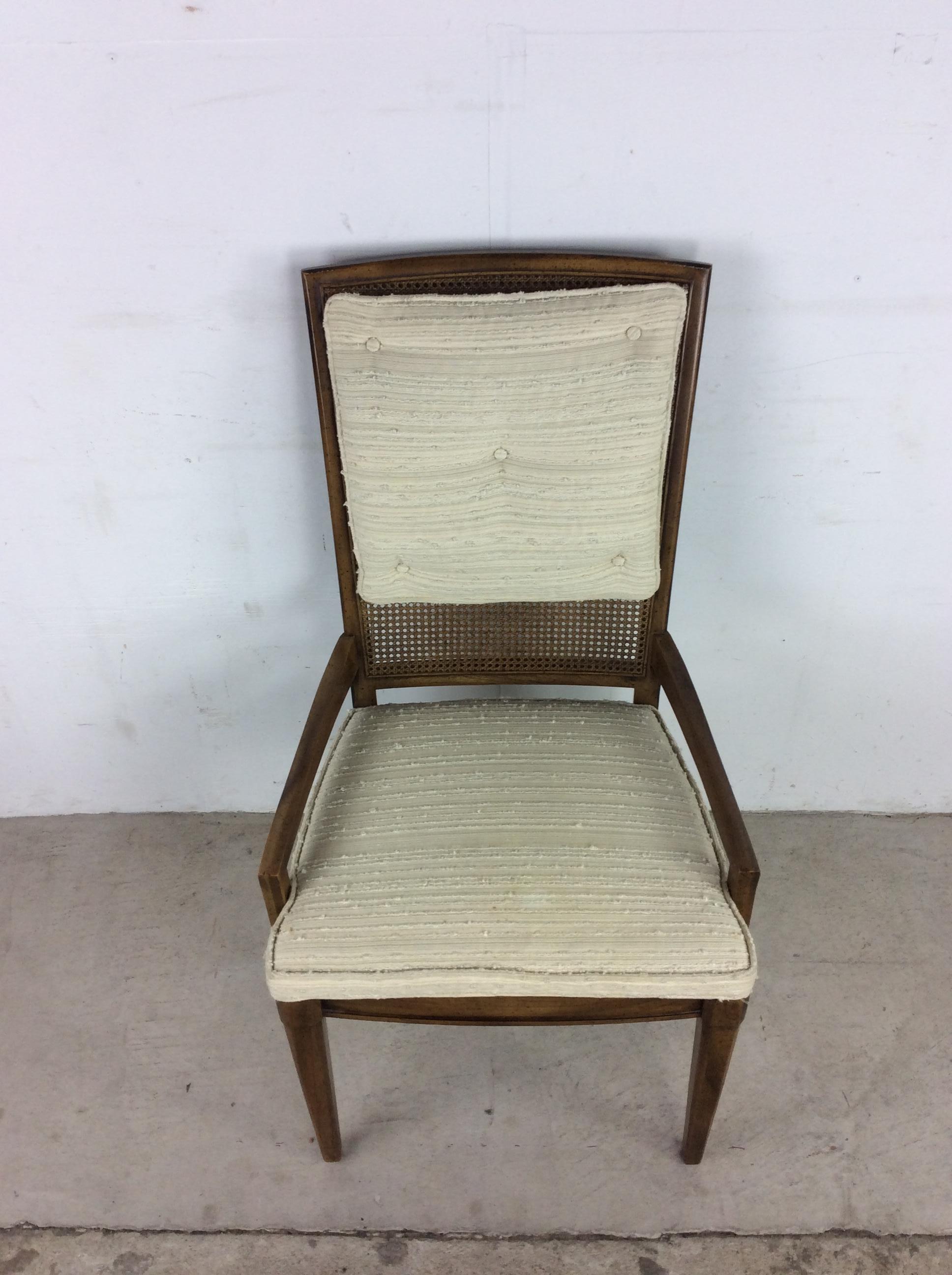 Upholstery Set of 4 Mid-Century Modern Caned Back Dining Chairs with Tufted Cushions