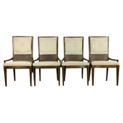 Used Set of 4 Mid-Century Modern Caned Back Dining Chairs with Tufted Cushions