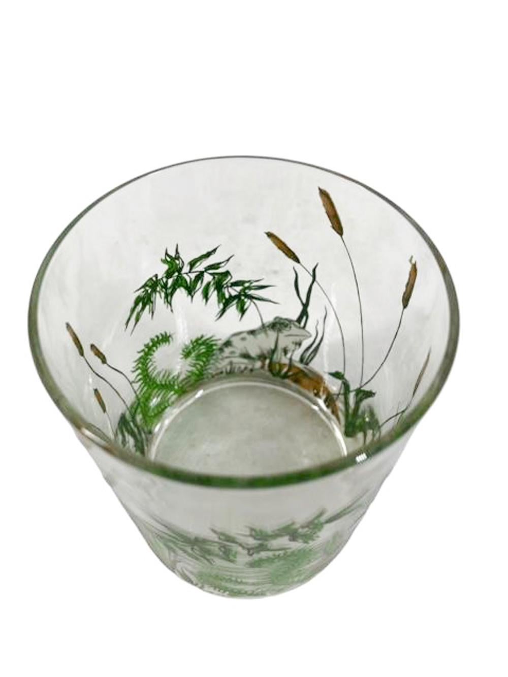Set of 4 Mid Century Modern Cera Glassware Frogs and Ferns Rocks Glasses In Good Condition For Sale In Chapel Hill, NC