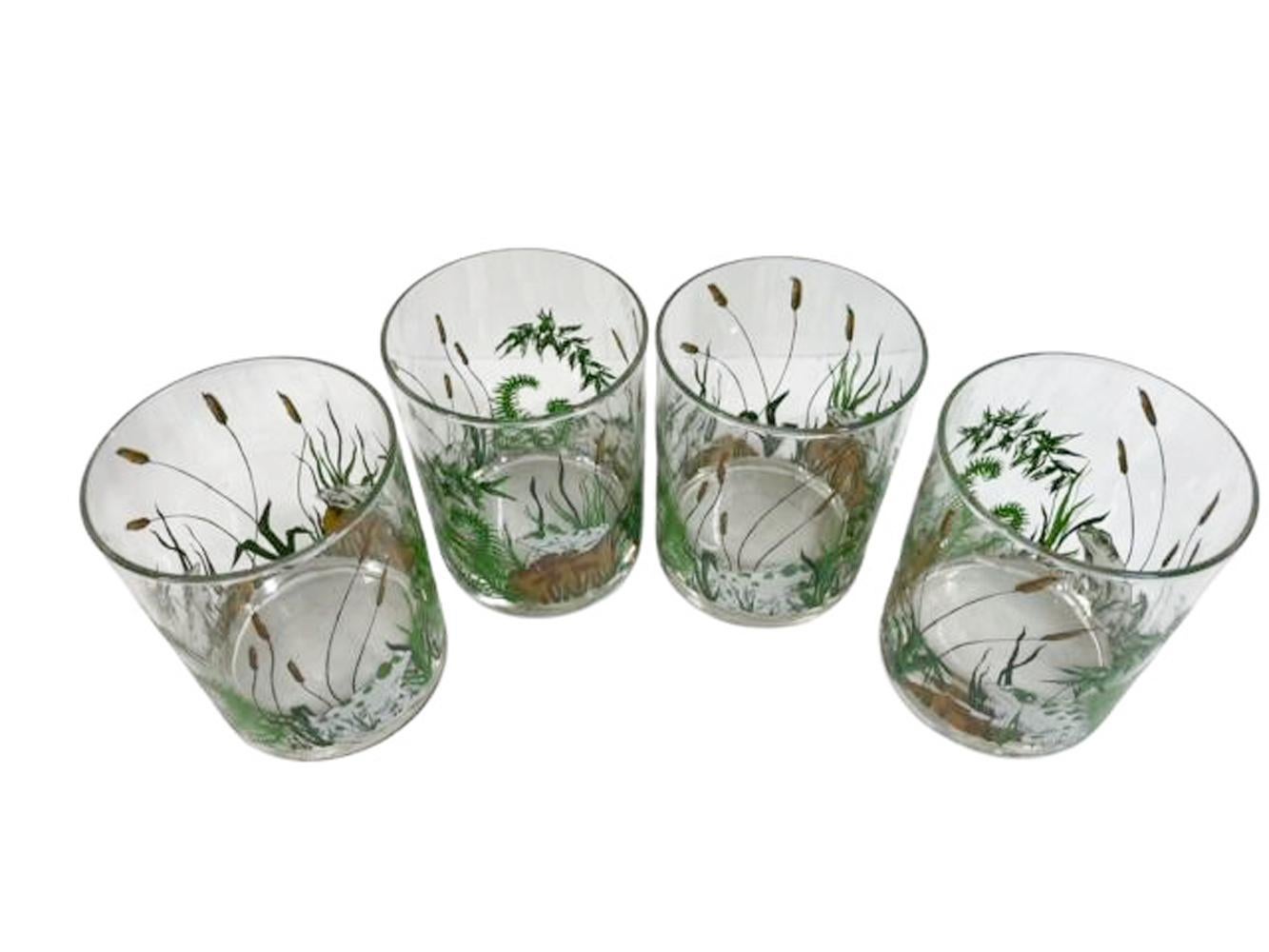 20th Century Set of 4 Mid Century Modern Cera Glassware Frogs and Ferns Rocks Glasses For Sale