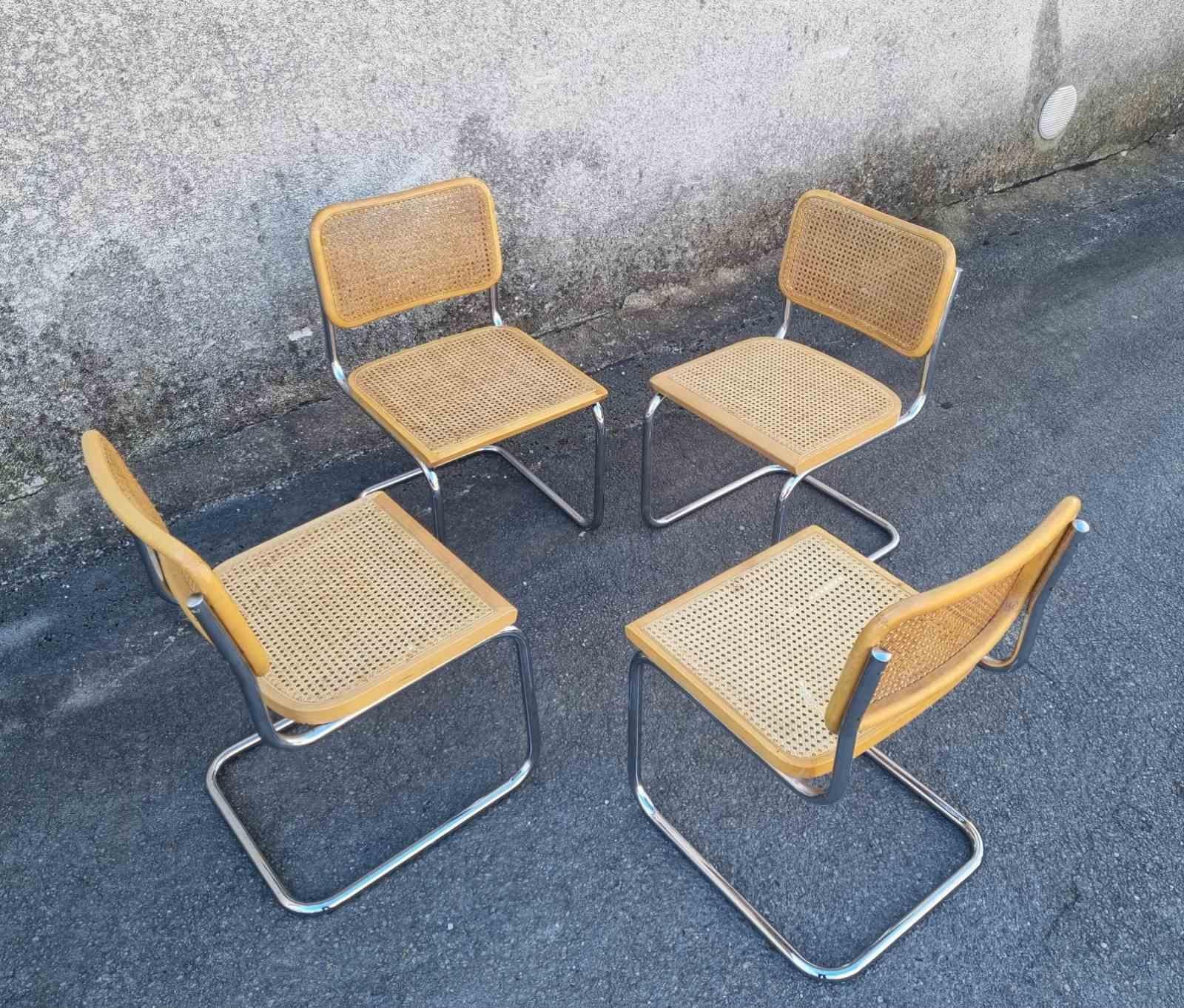 Juego de 4 Sillas Cesca Modernas de Mitad de Siglo Diseñadas por Marcel Breuer, Italia Años 80 Italiano en venta