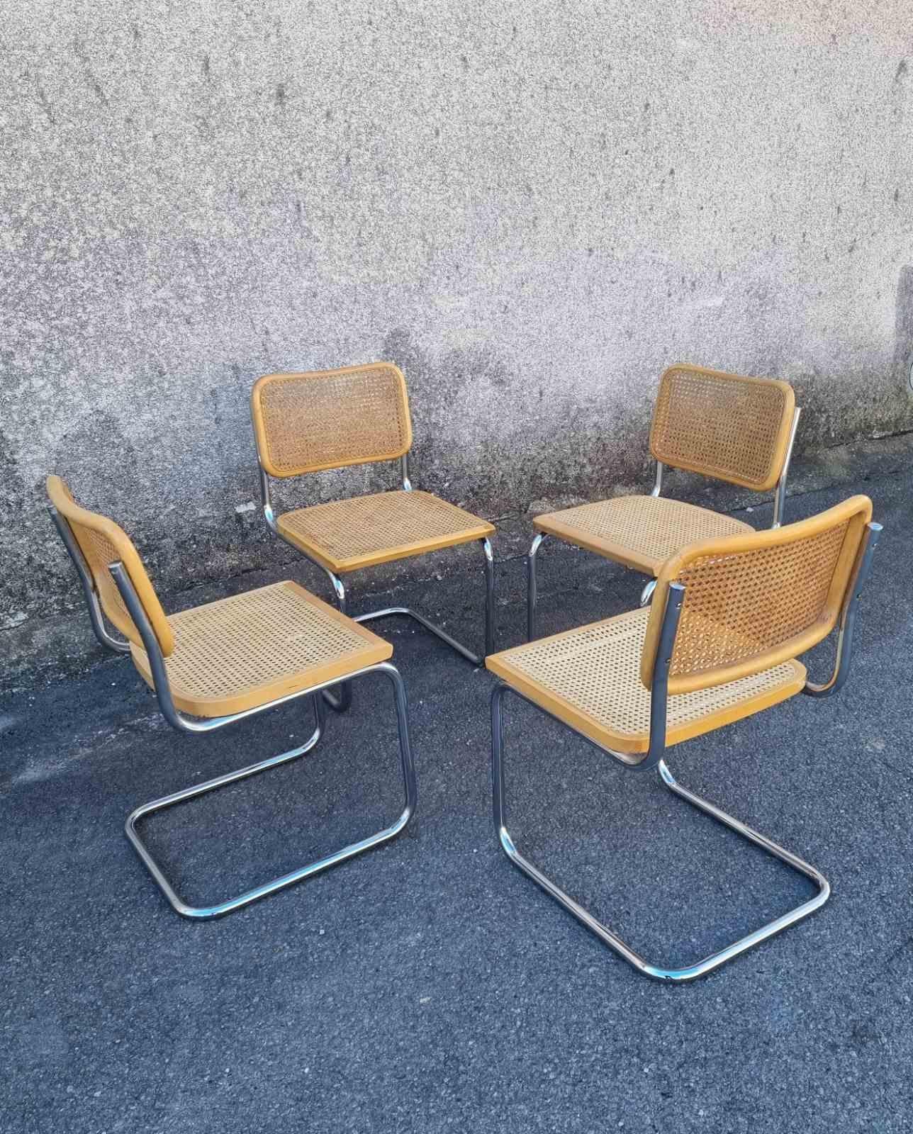 Juego de 4 Sillas Cesca Modernas de Mitad de Siglo Diseñadas por Marcel Breuer, Italia Años 80 en Bueno estado para la venta en Lucija, SI