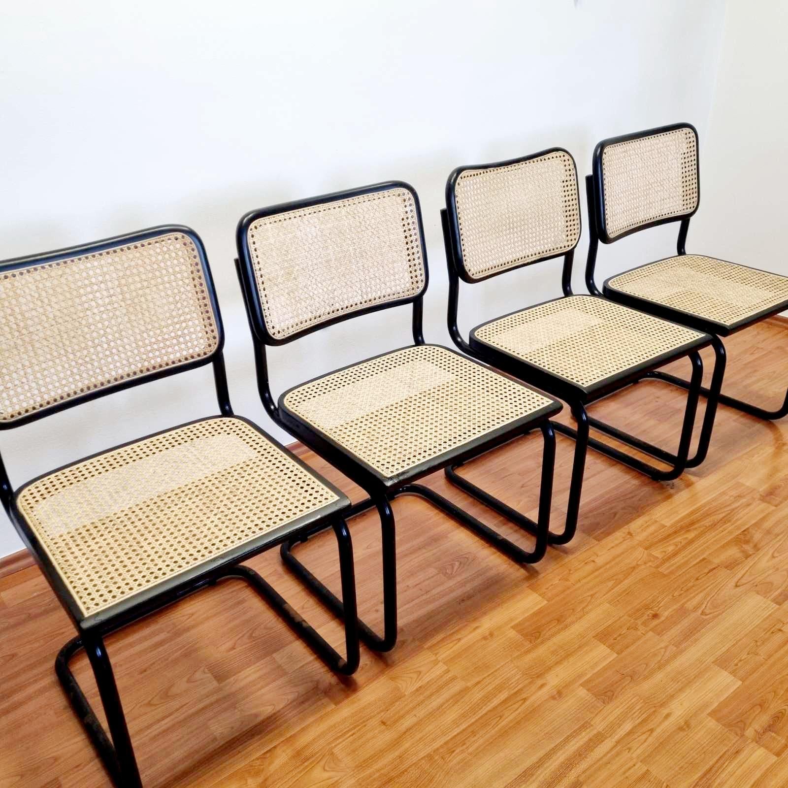Juego de 4 Sillas Cesca Modernas de Mitad de Siglo Diseñadas por Marcel Breuer, Italia Años 80 principios del siglo XX en venta