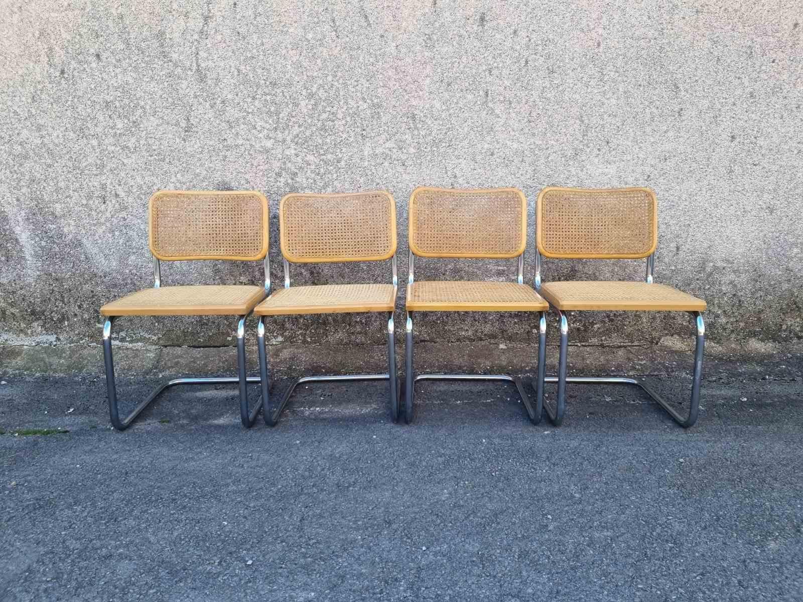 Juego de 4 Sillas Cesca Modernas de Mitad de Siglo Diseñadas por Marcel Breuer, Italia Años 80 principios del siglo XX en venta