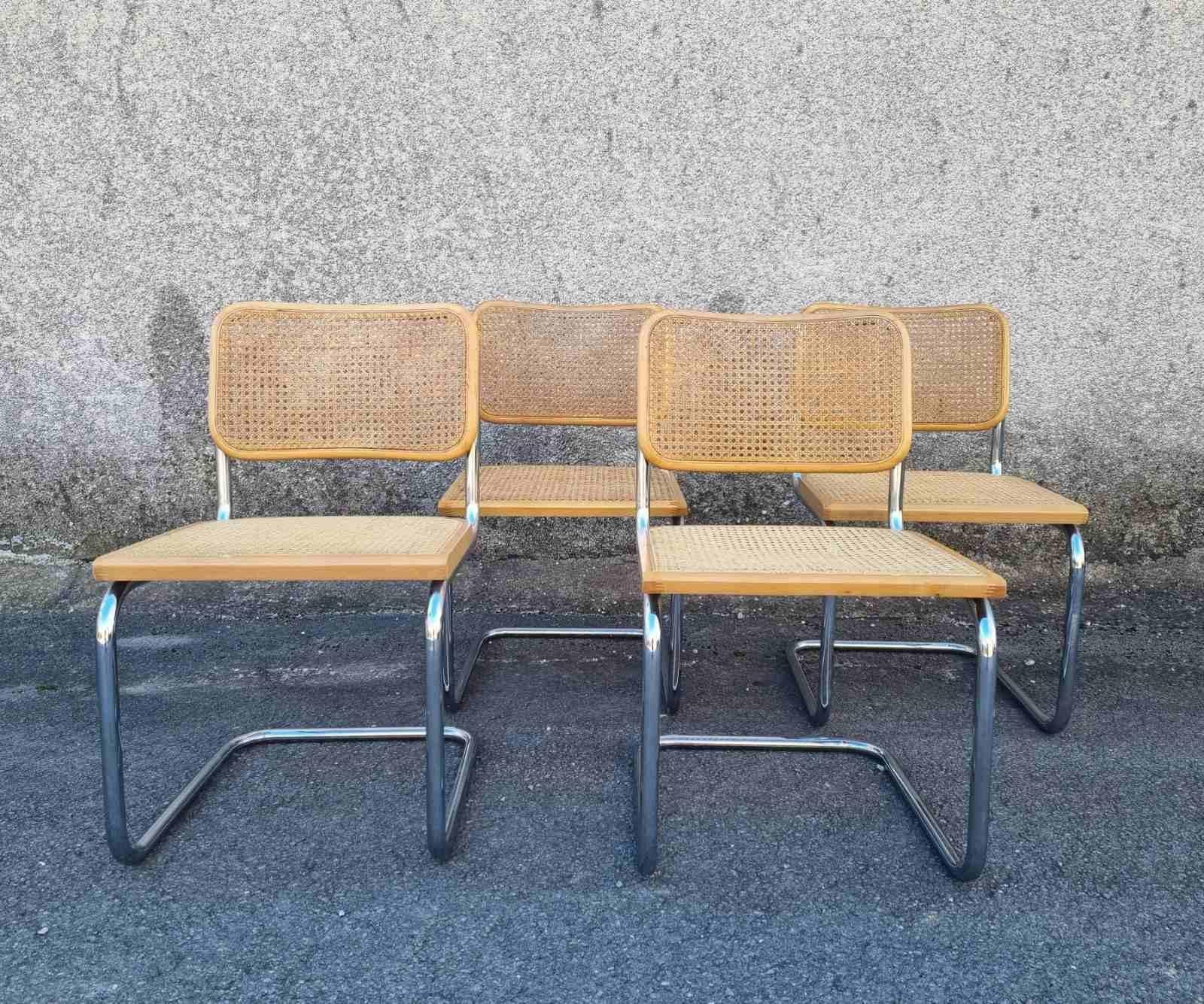 Juego de 4 Sillas Cesca Modernas de Mitad de Siglo Diseñadas por Marcel Breuer, Italia Años 80 Acero en venta