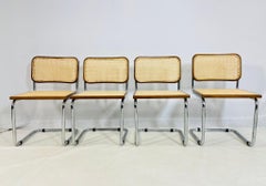 Set of 4 Mid-Century Modern Cesca Style Chrome and Cane Dining Chairs