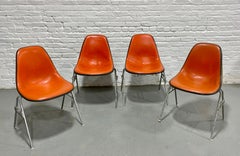 Set of 4 Mid Century Modern Charles Ray Eames Herman Miller Padded Shell Chairs