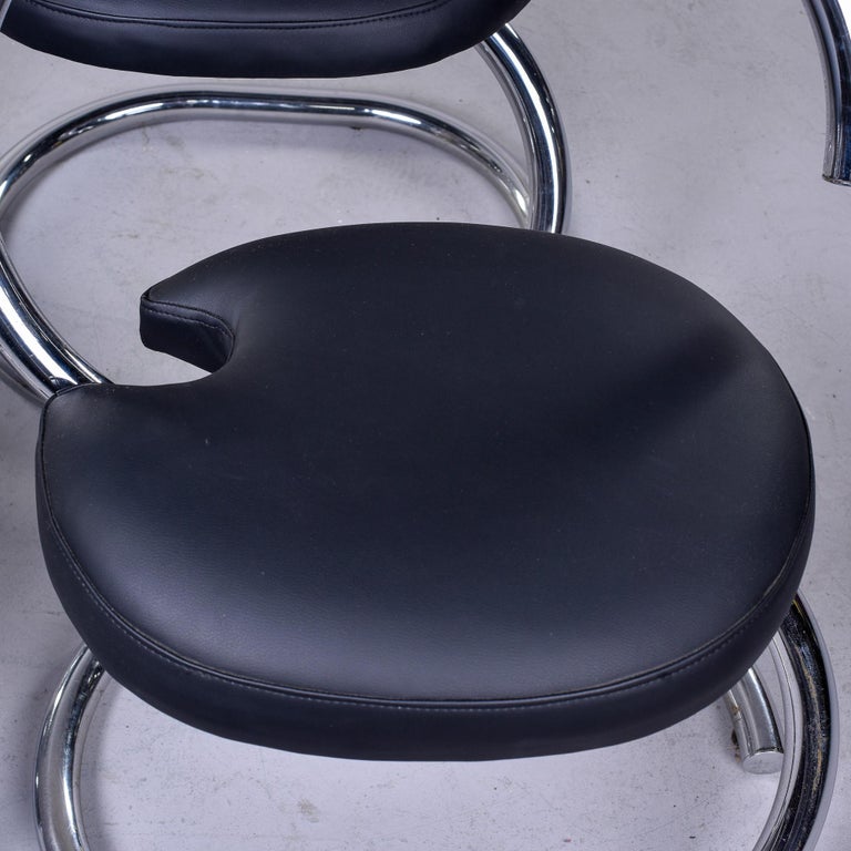 20th Century Set of 4 Mid-Century Modern Chrome Chairs with Black Upholstery For Sale