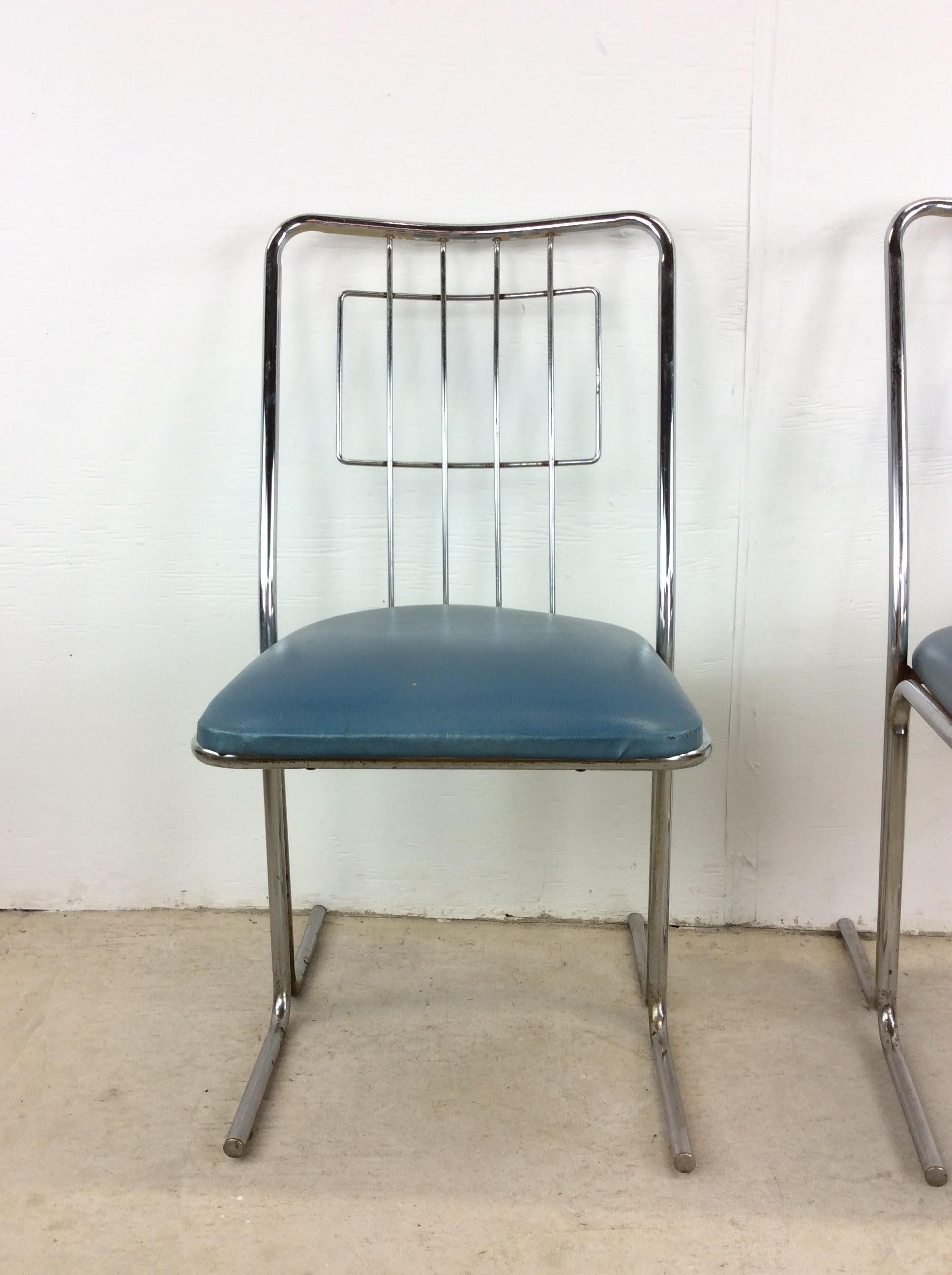 Set di 4 sedie da pranzo cromate del Mid Century Modern con tappezzeria vintage 3