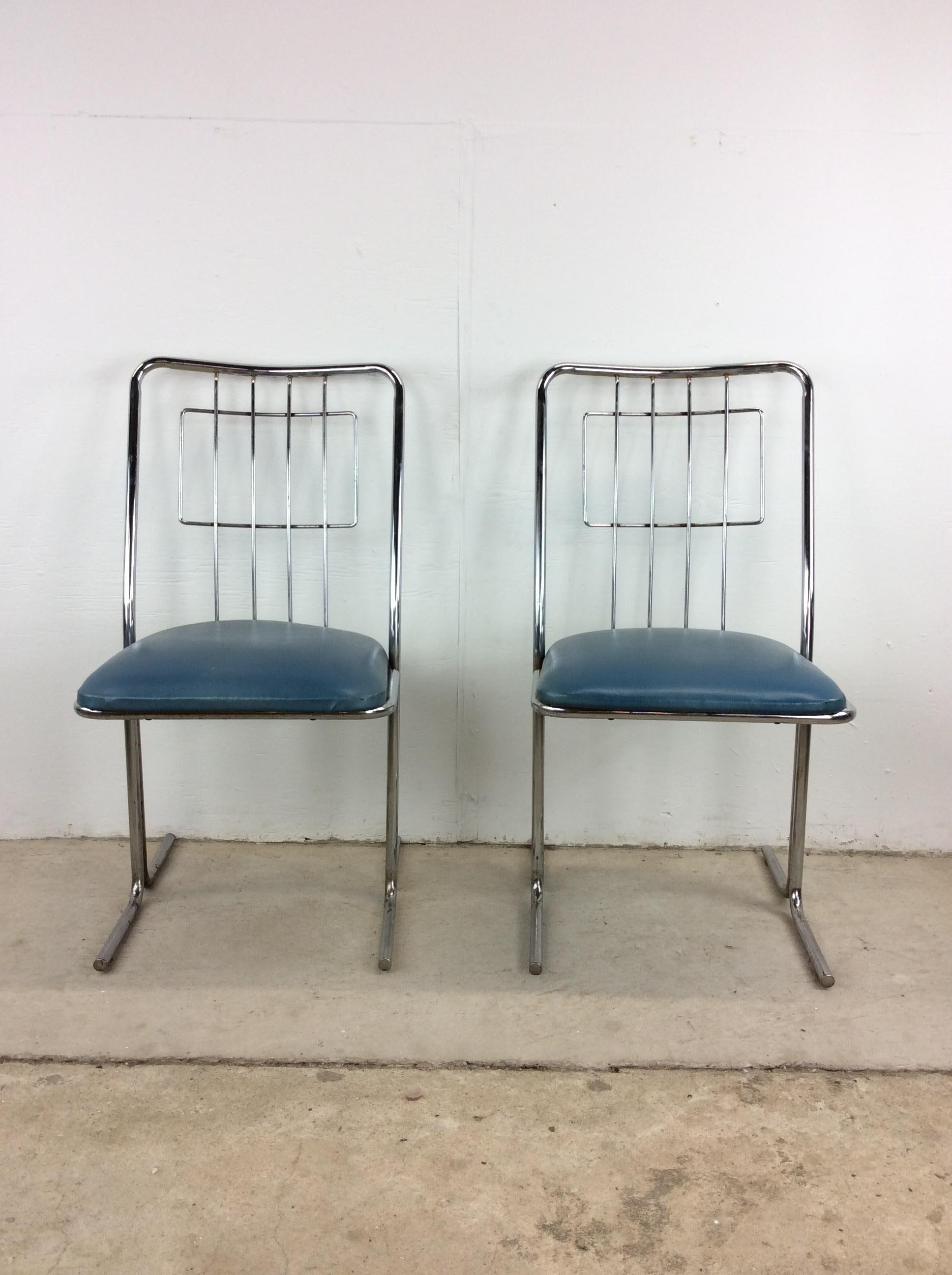 Set di 4 sedie da pranzo cromate del Mid Century Modern con tappezzeria vintage 4