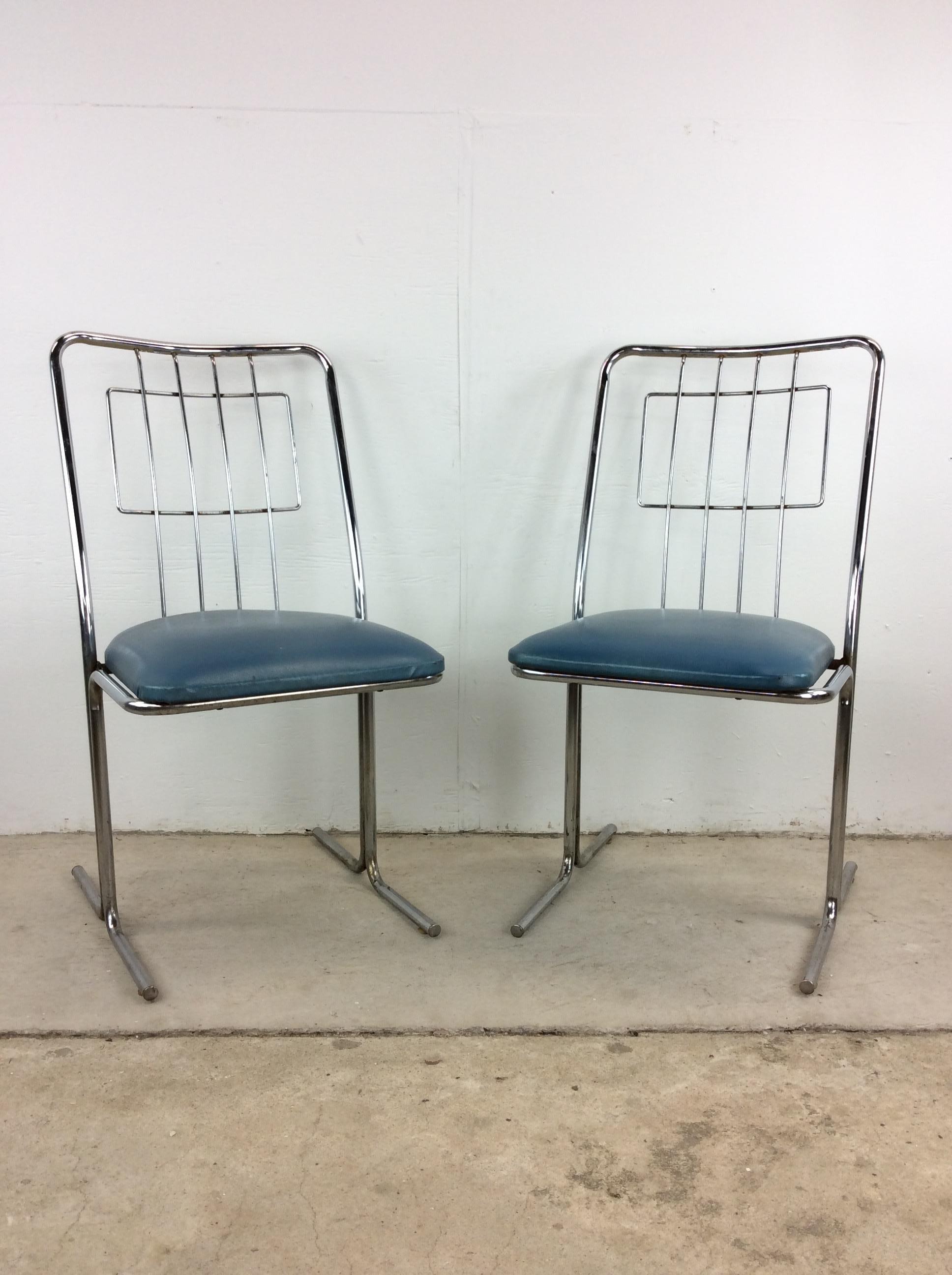Set di 4 sedie da pranzo cromate del Mid Century Modern con tappezzeria vintage 5