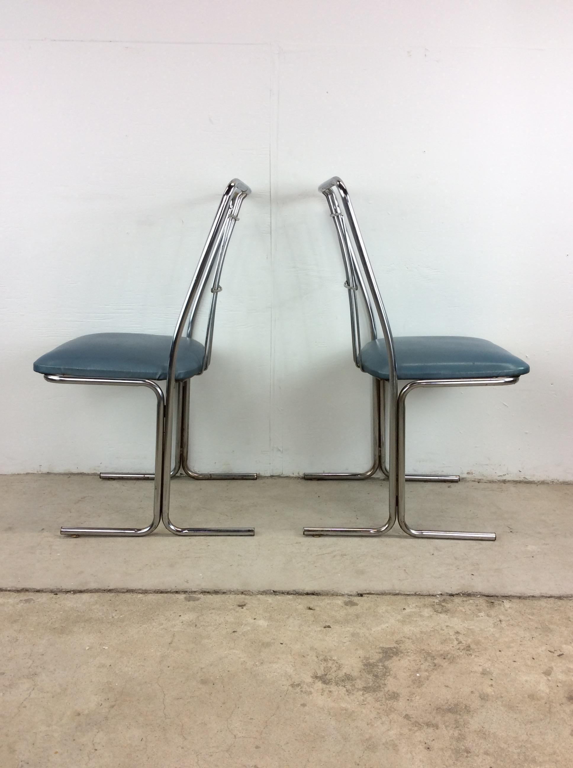 Americano Set di 4 sedie da pranzo cromate del Mid Century Modern con tappezzeria vintage
