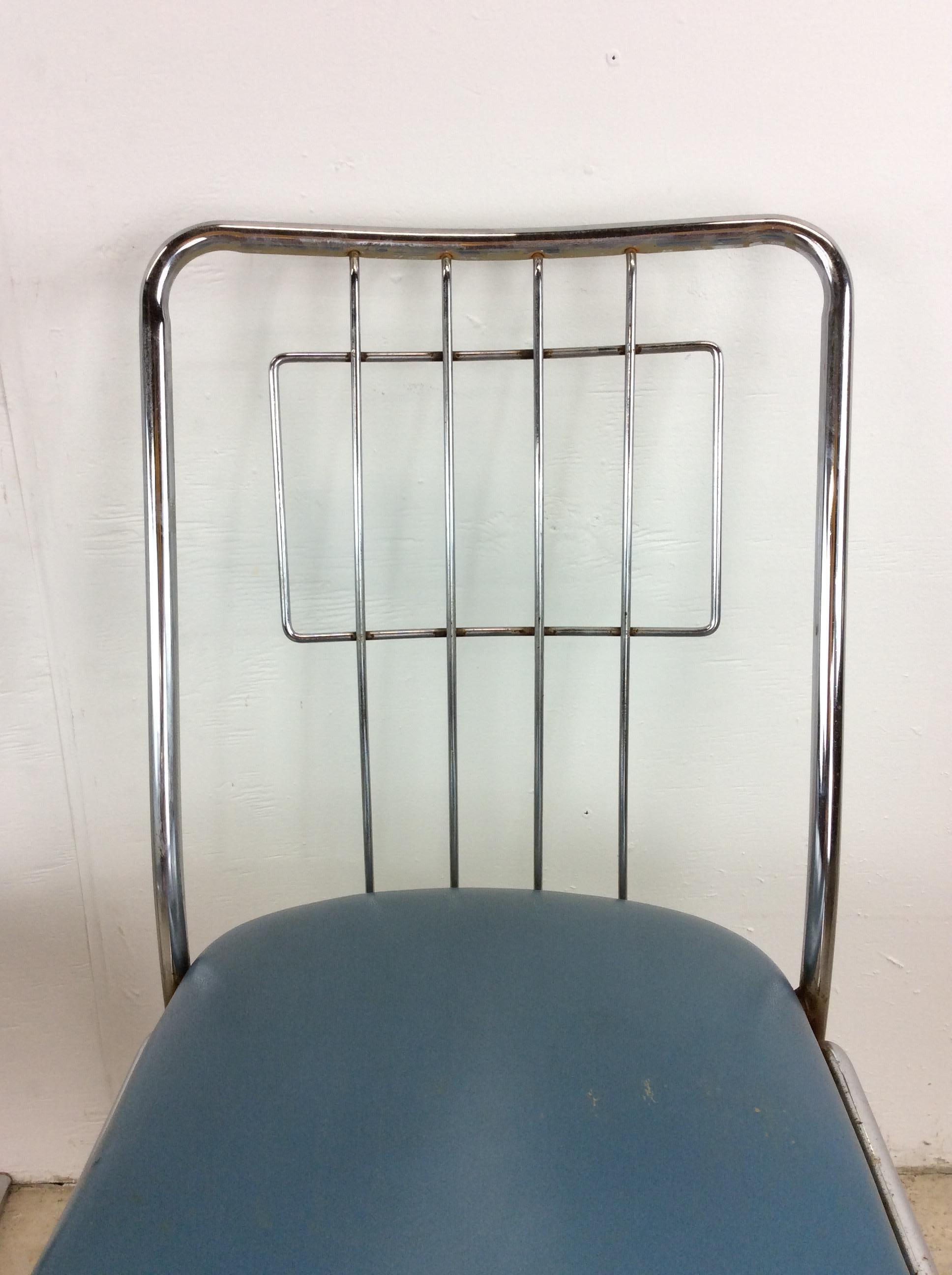 Tappezzeria Set di 4 sedie da pranzo cromate del Mid Century Modern con tappezzeria vintage