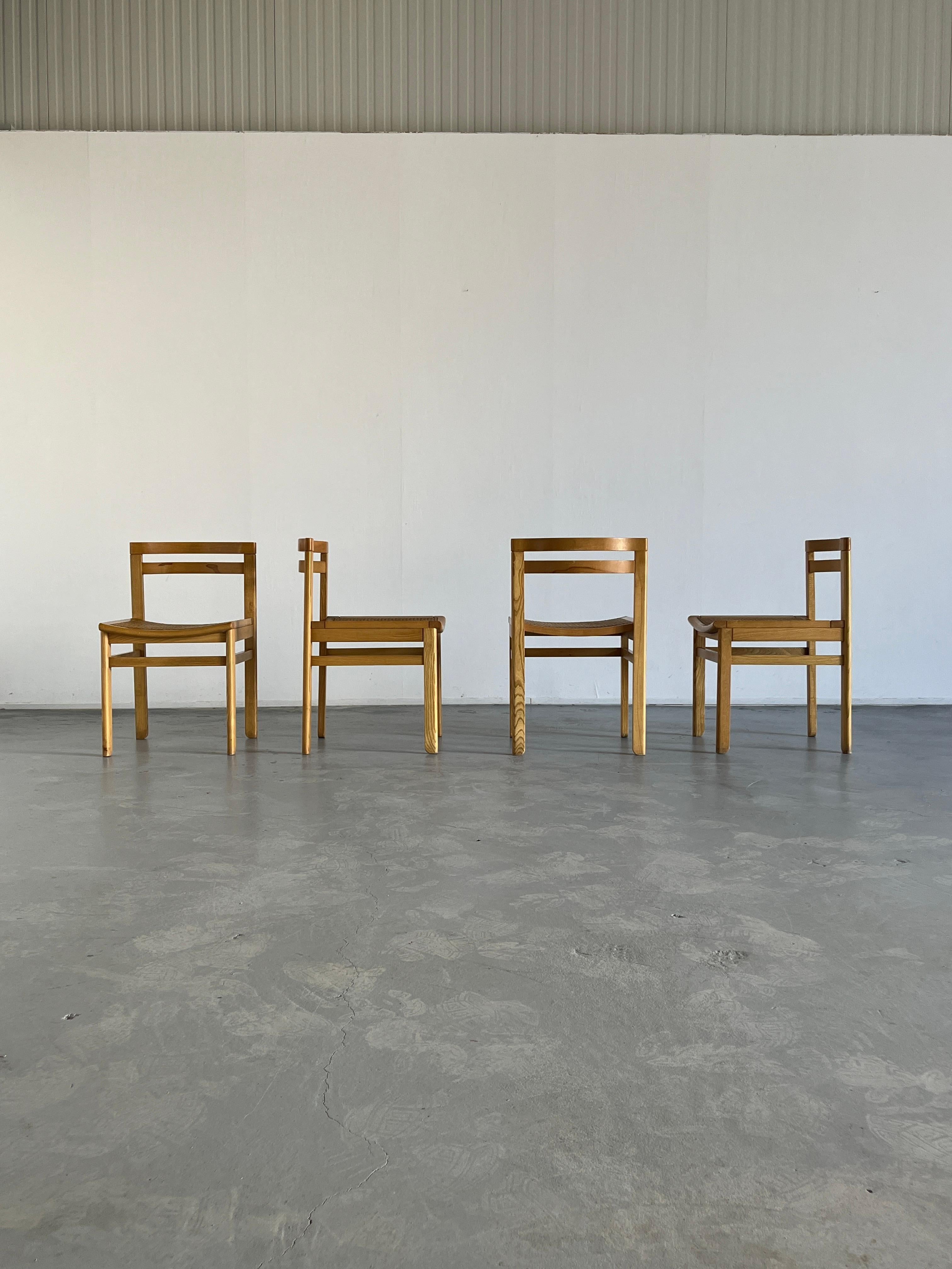 Wicker Set of 4 Mid-Century Modern Constructivist Wooden Dining Chairs in Beech, 1960s For Sale