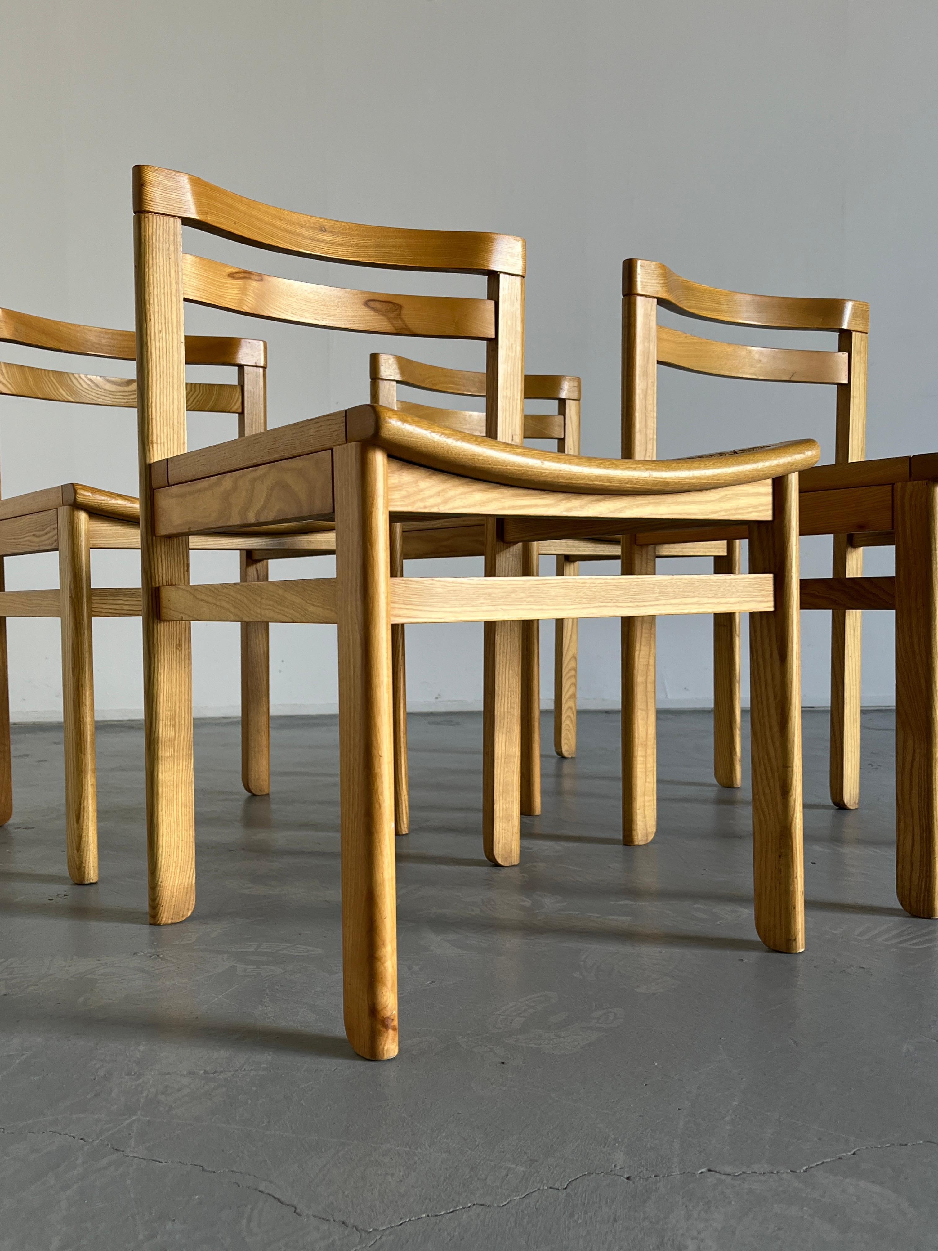 Set of 4 Mid-Century Modern Constructivist Wooden Dining Chairs in Beech, 1960s For Sale 3