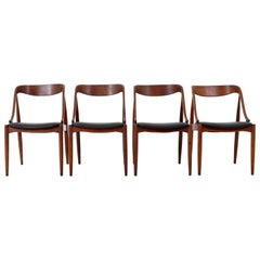 Set of 4 Mid-Century Modern Danish Teak & Leather Dining Chairs, 1960s