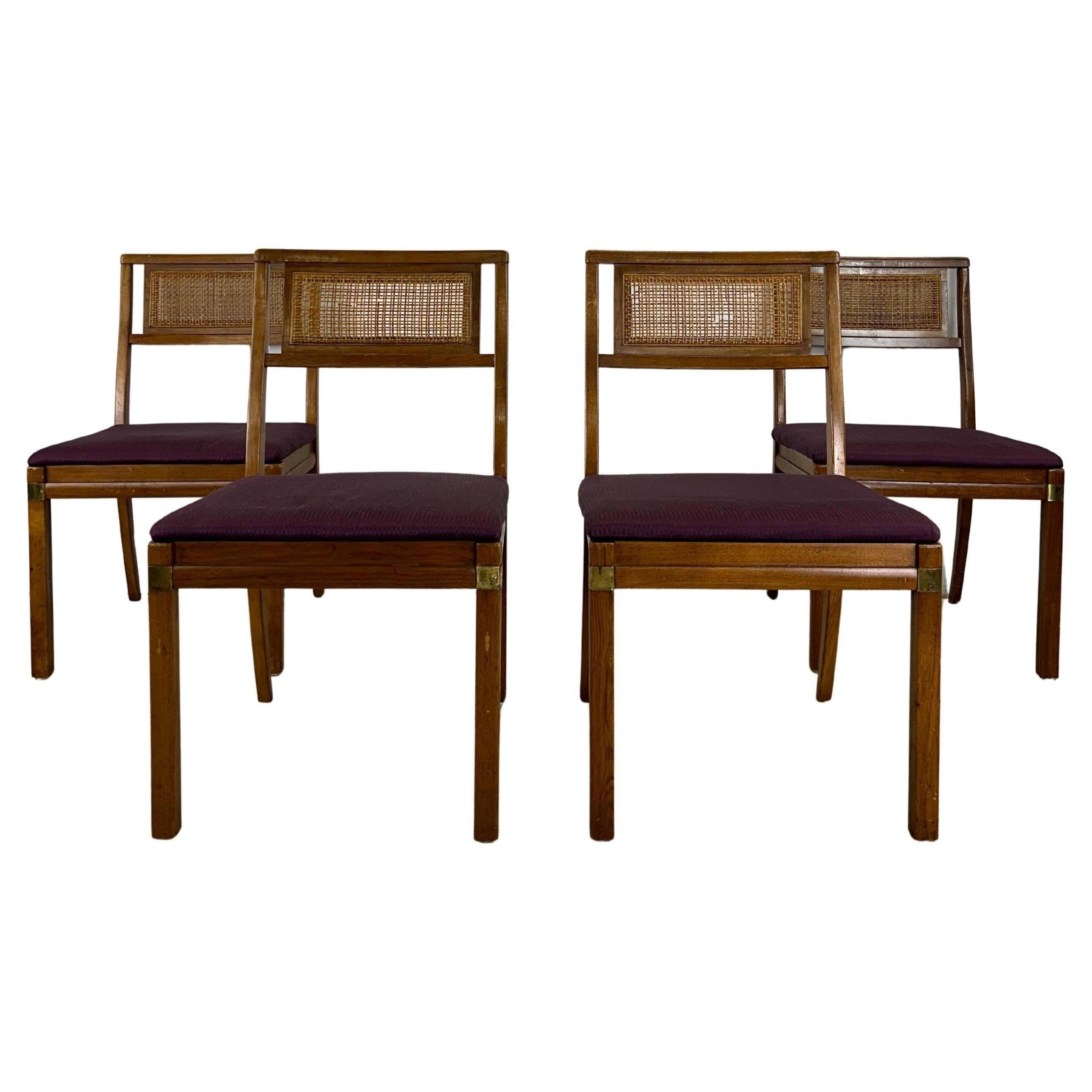 Set of 4 Mid Century Modern Dining Chairs with Caned Back