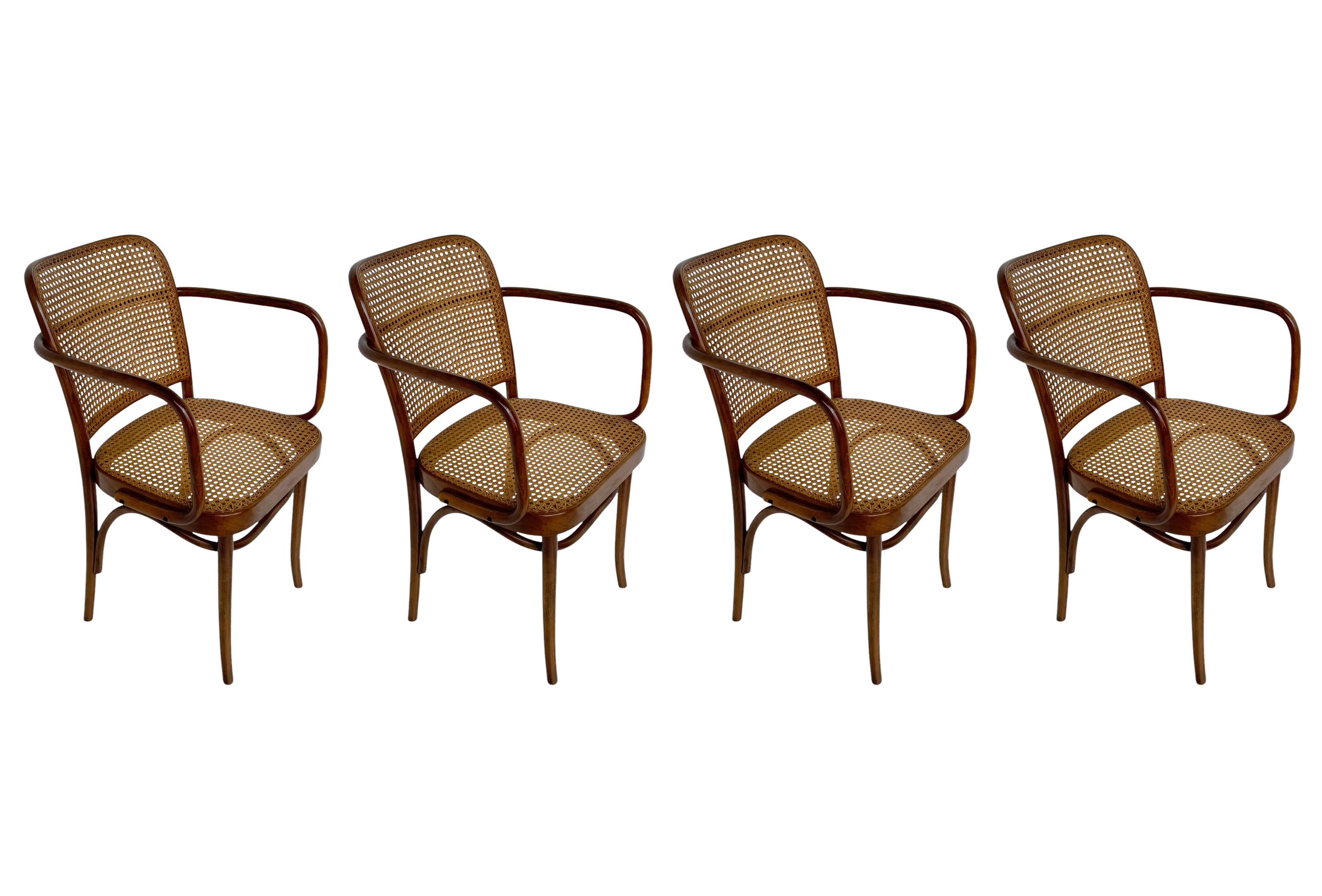 Set di 4 sedie da pranzo moderne di Josef Hoffmann Cane e betulla in vendita 3