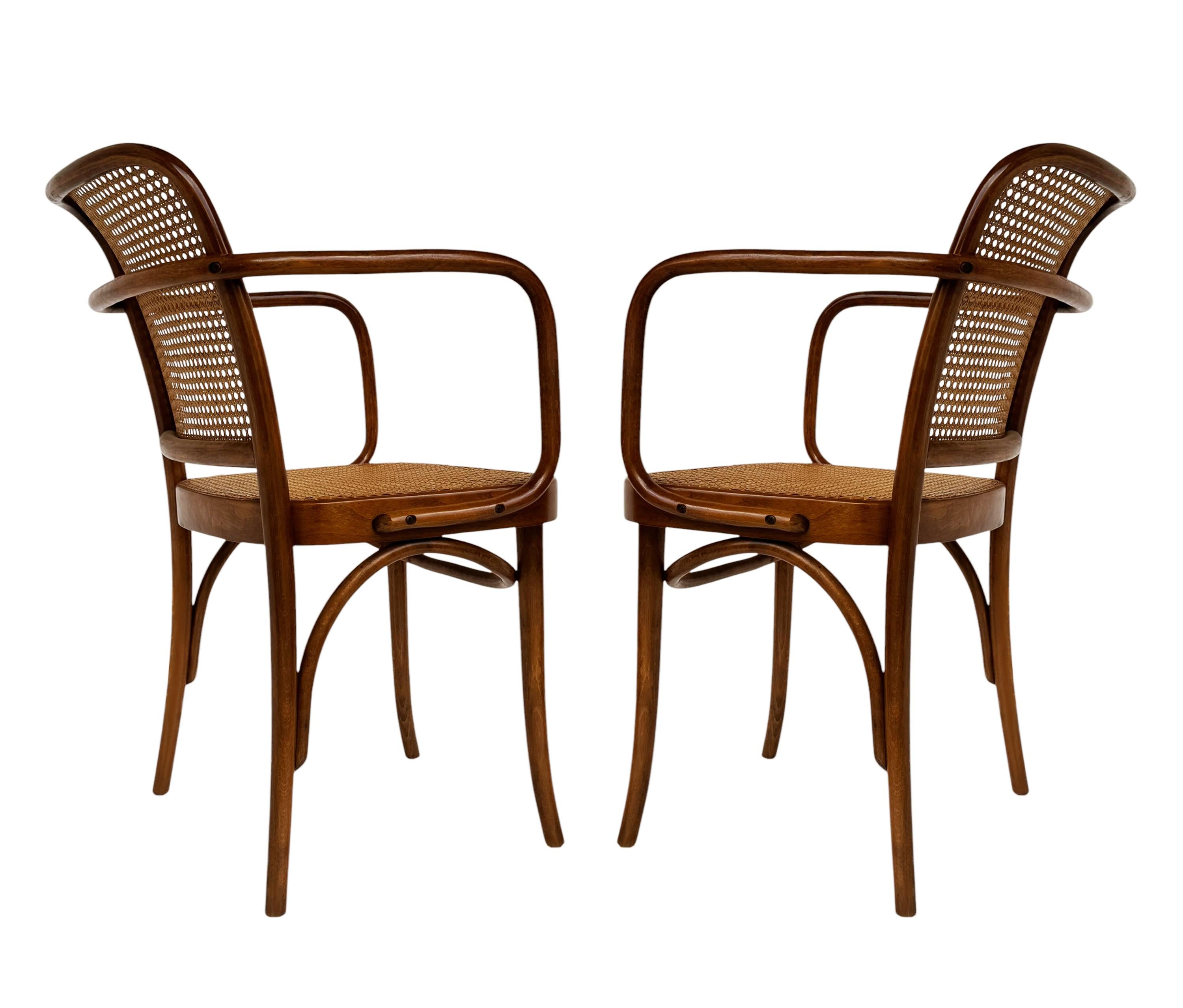 Canna Set di 4 sedie da pranzo moderne di Josef Hoffmann Cane e betulla in vendita