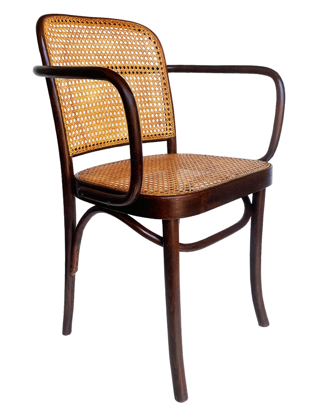 Czech Set of 4 Mid-Century Modern Dining Prague Chairs by Josef Hoffmann Cane & Wood For Sale