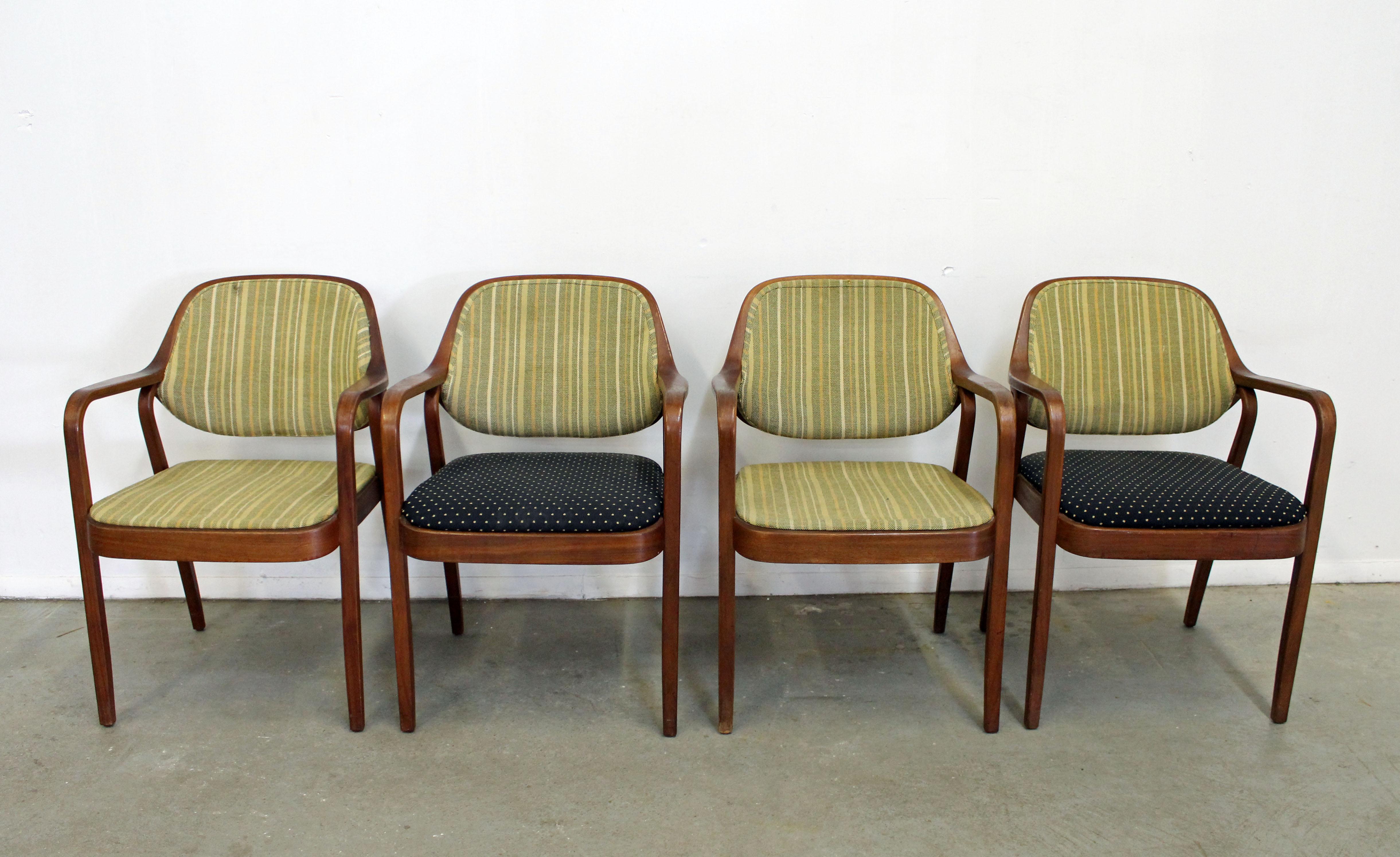 American Set of 4 Mid-Century Modern Don Pettit for Knoll Walnut Dining Armchairs
