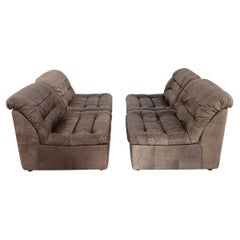 Set of 4 Mid century Modern German brown leather space age lounge chairs Patina