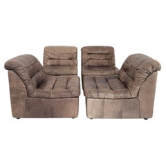 Set of 4 Mid century Modern German brown leather space age lounge chairs Patina