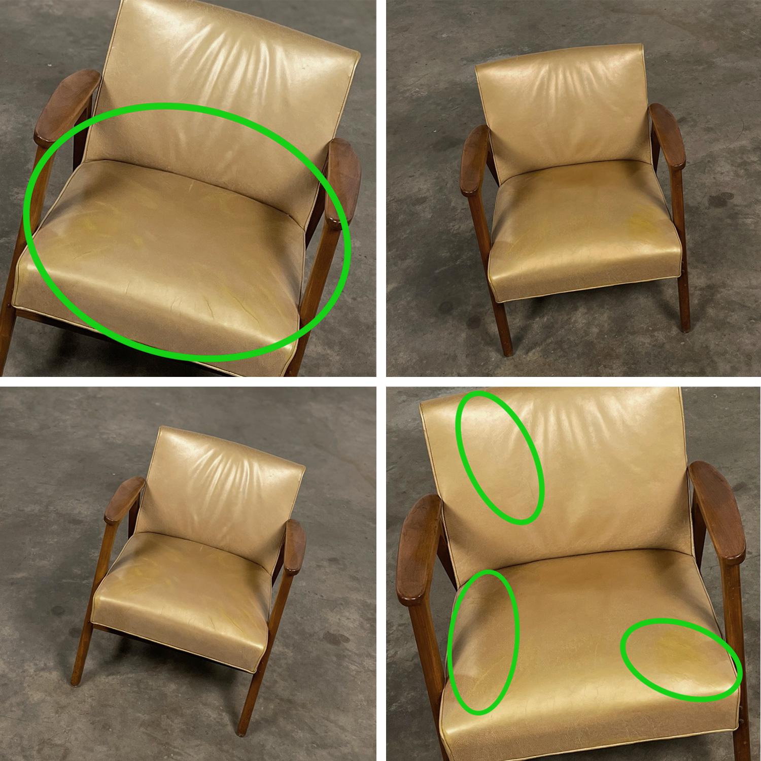 Set di 4  Poltrone Gunlocke moderne di metà secolo in pelle dorata con struttura in noce in vendita 7