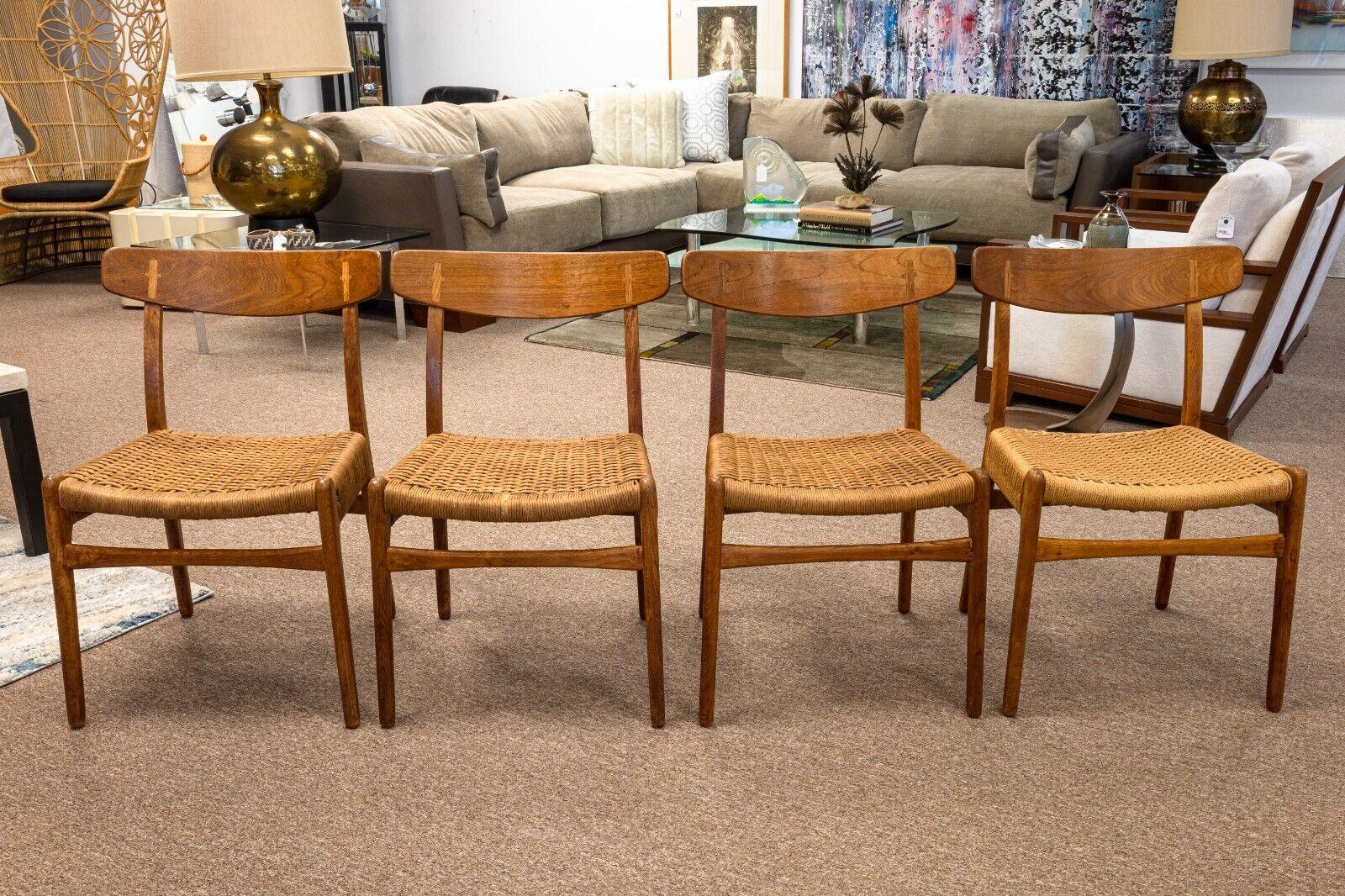 Set of 4 Mid Century Modern Hans Wegner Teak Wood CH23 Side Dining Chairs 1