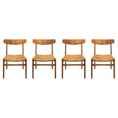 Set of 4 Mid Century Modern Hans Wegner Teak Wood CH23 Side Dining Chairs