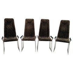 Set of 4 Mid-Century Modern Italian Chromed Steel and Velvet Dining Chairs 1970s