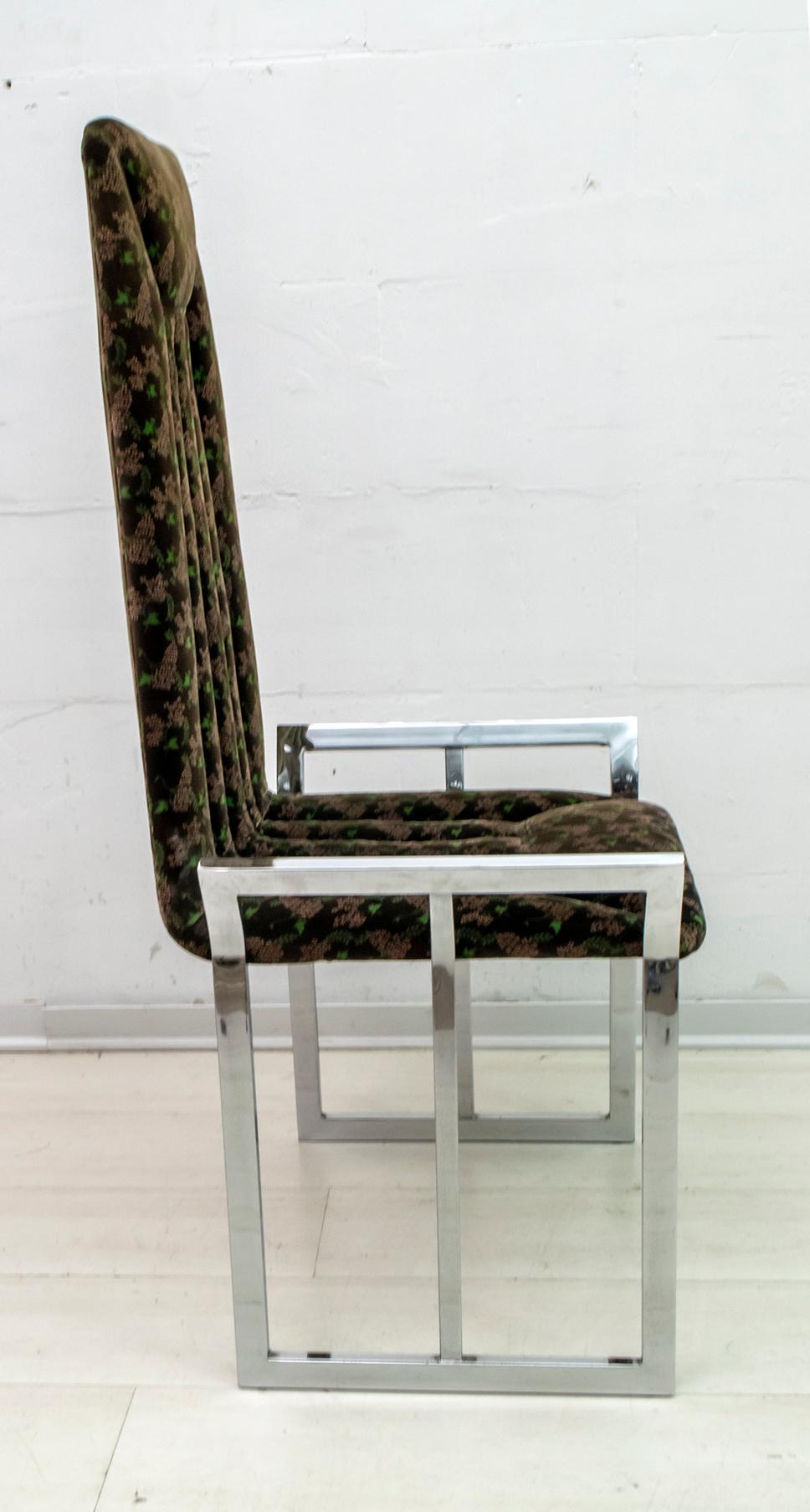 Set of 4 Mid-Century Modern Italian Chromed Steel and Velvet Dining Chairs 1970s For Sale 6