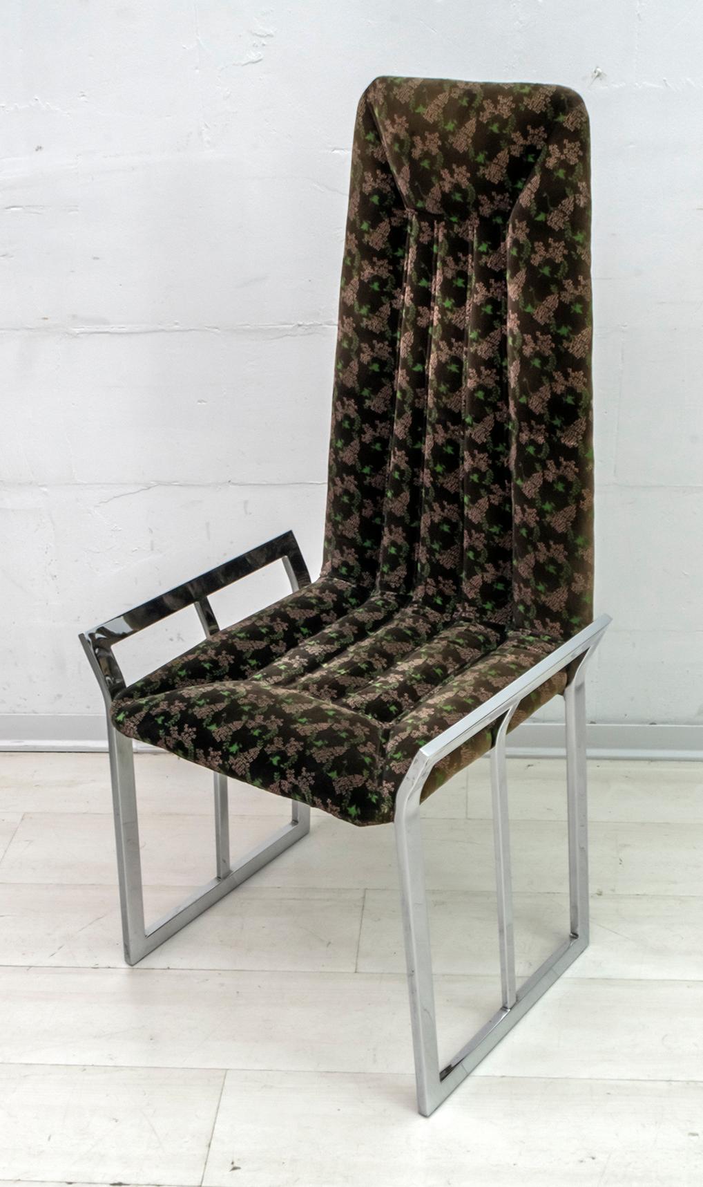 Ensemble de 4 chaises de salle à manger en acier chromé et velours:: de style italien:: datant de la fin du XIXe siècle:: 1970 en vente 1